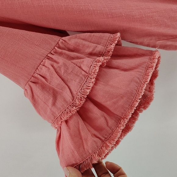 Umgee + Pink Cotton Top Size XL Ruffle Short Sleeve Frayed Hem Throughout - Picture 7 of 8